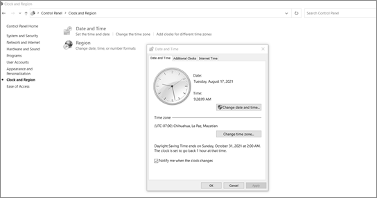 Windows 10 shows the wrong date and time on an Intel Compute Card
