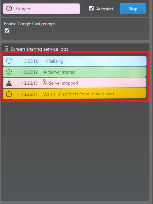The AirServer service does not start and screen sharing isn't available ...