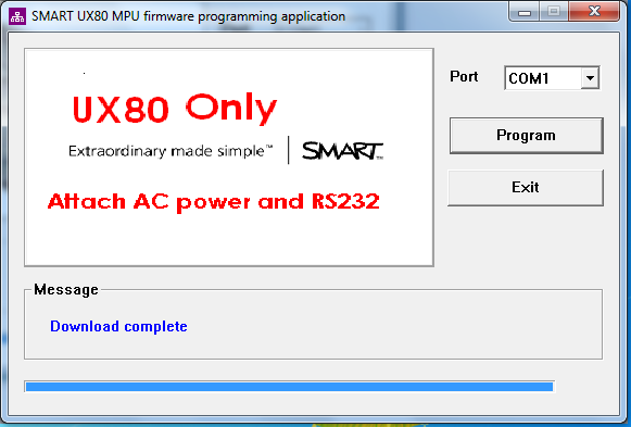 Upgrading your SMART UX80 projector's MPU firmware to version 0.1.5.8